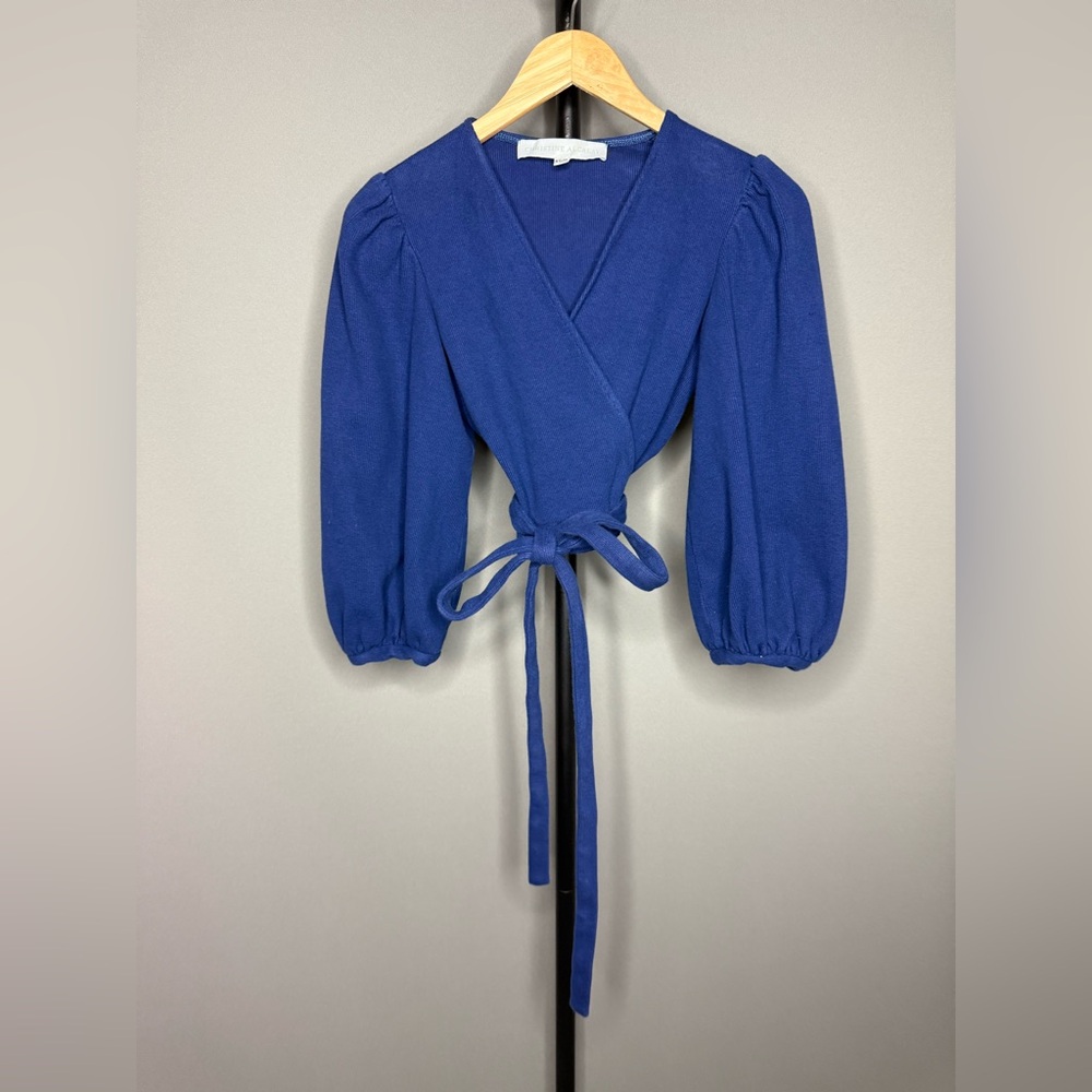 Elegant Blue Wrap Blouse